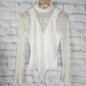Intermix camille lace bodysuit Sz S mock neck long sleeve Top A18C